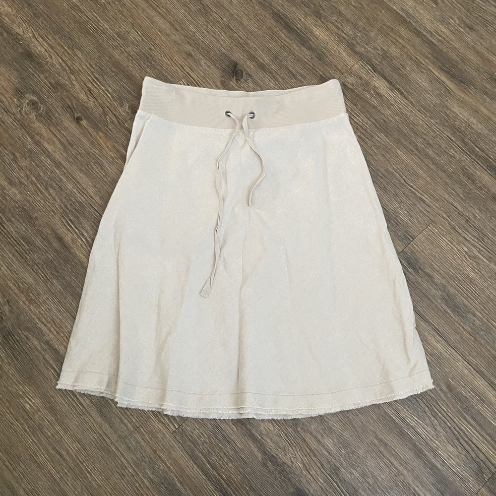 Eileen Fisher Organic Linen Beige Natural Drawstring A-Line Skirt XSMALL XS NWOT